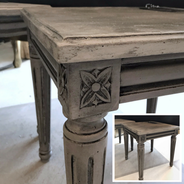 PAIR OF FRENCH LINEN END TABLES