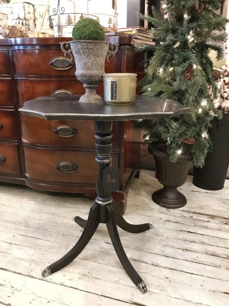 BLACK AND SILVER PEDESTAL TABLE