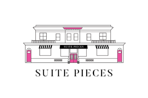 Logo of 'Suite Pieces' with a building illustration on a white background