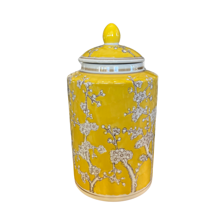 Yellow White and Grey Ginger Jar